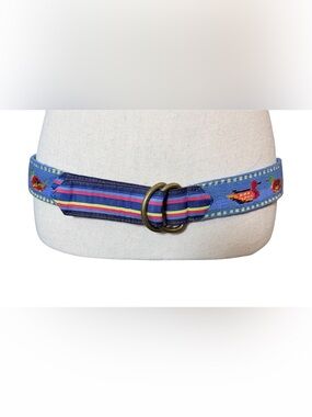 Vintage L.L. Bean Mallard Duck Needlepoint D-Ring Belt - Size XS/S